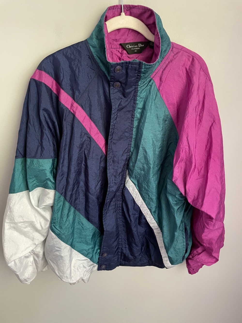 Christian Dior Colorblock Wind Jacket in Teal, Fuchsia, Navy, White Size Medium